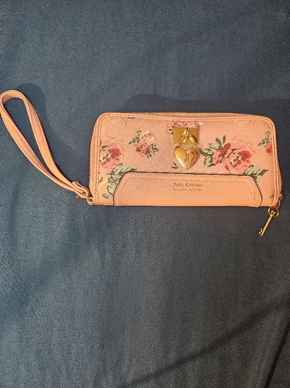 Juicy Couture Pink Floral Heart-Lock Wristlet Wallet